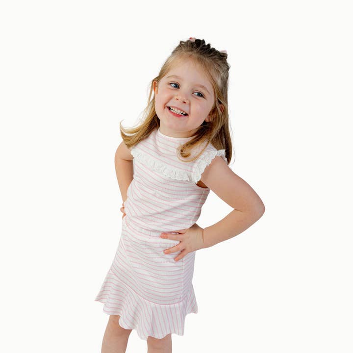 Eyelet Lace Tank in Pink Heart Stripe for wholesale by Nella June