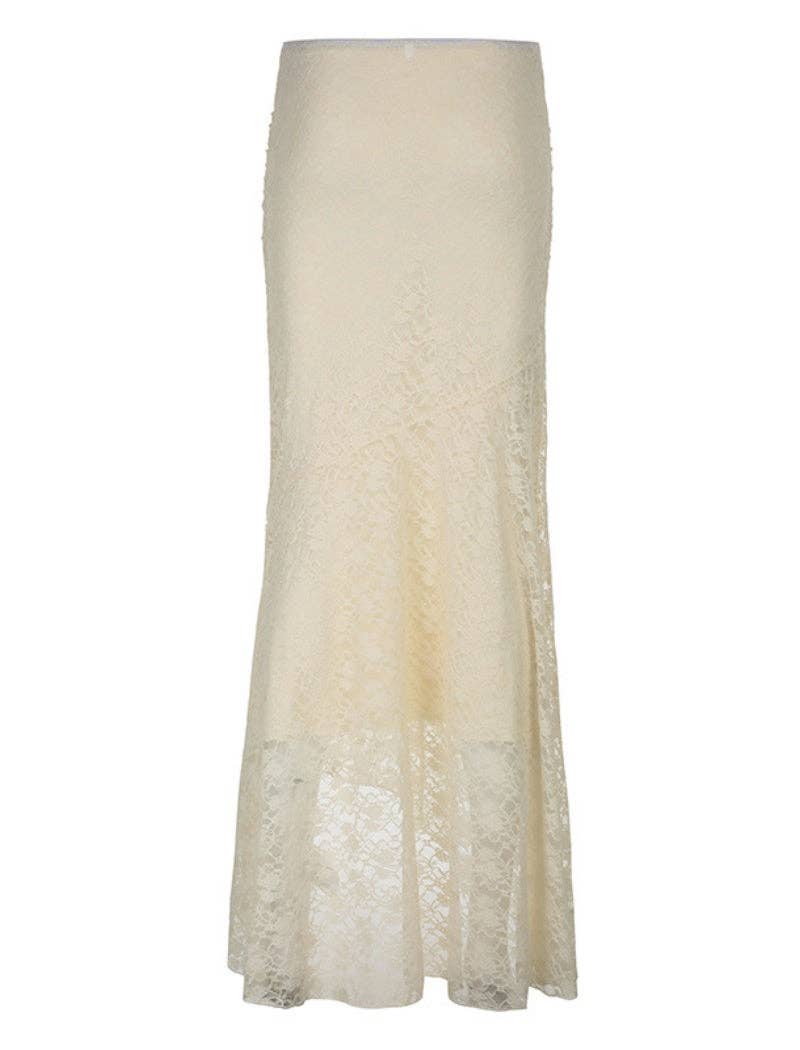 BEIGE Sheer Lace Flare Maxi Skirt for wholesale on Faire11