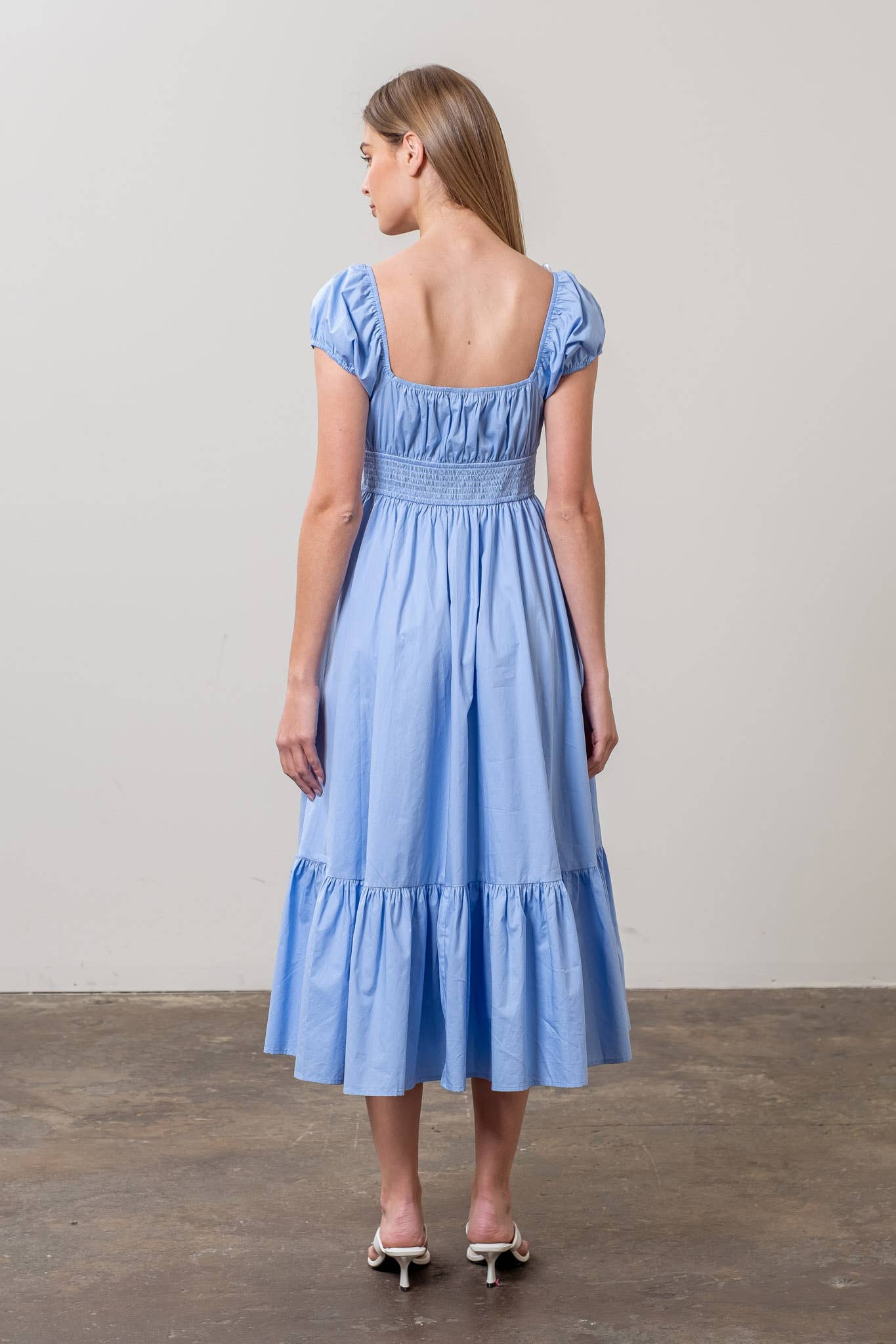 Moon River - Wholesale Dress - Women's - SQUARE NECK BUTTON DETAIL MIDI DRESS5