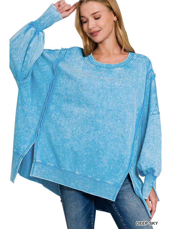 42POPS - Wholesale Sweatshirt - Women's - Split Cuff Washed Oversized Sweatshirt9