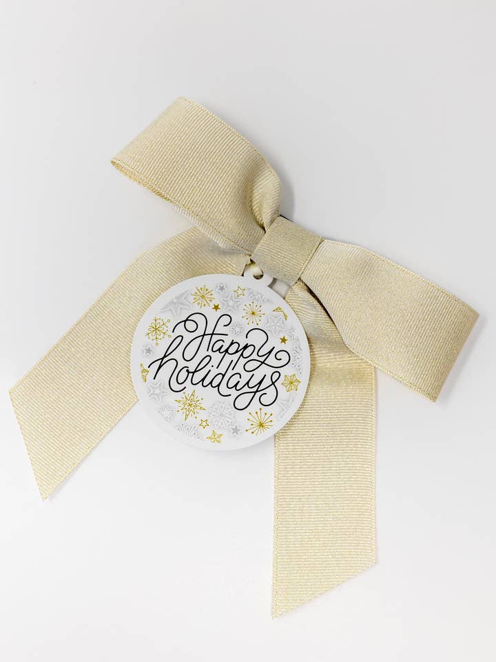 Naaktgouden metalen flesboog + cadeaulabel™ - Fijne feestdagen voor wholesale door Wrapido!