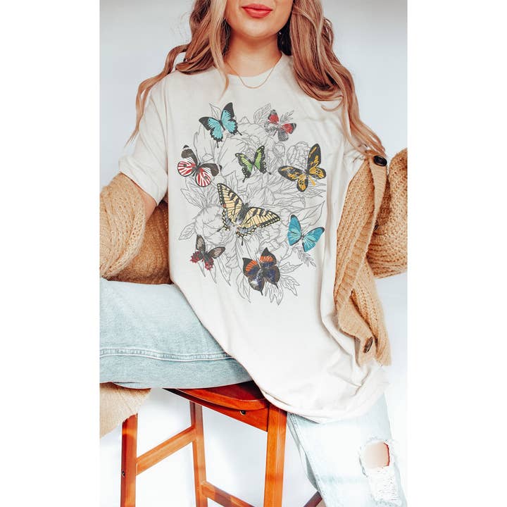 Retro Butterfly Oversized Graphic Tee for wholesale by Kissed Apparel
