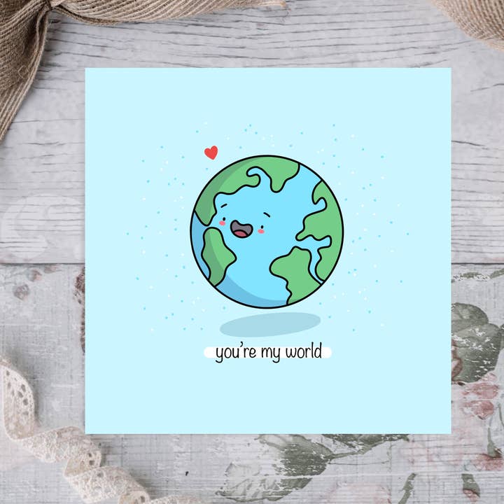 BananaRoseArt – Cartão de amor por atacado – Você é meu mundo Kawaii cartão de trocadilho romântico4
