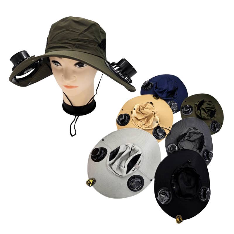 Deluxe Import Trading - Wholesale Hat Rack - Floppy Hat with Solar Fans 6 Assorted Colors0