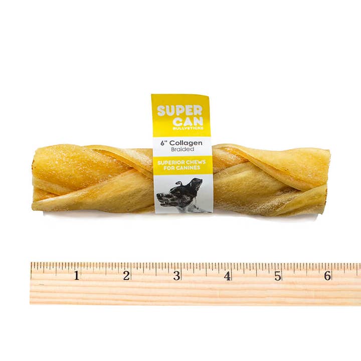 6" Braided Collagen Stick for wholesale by SuperCan Bully Sticks
