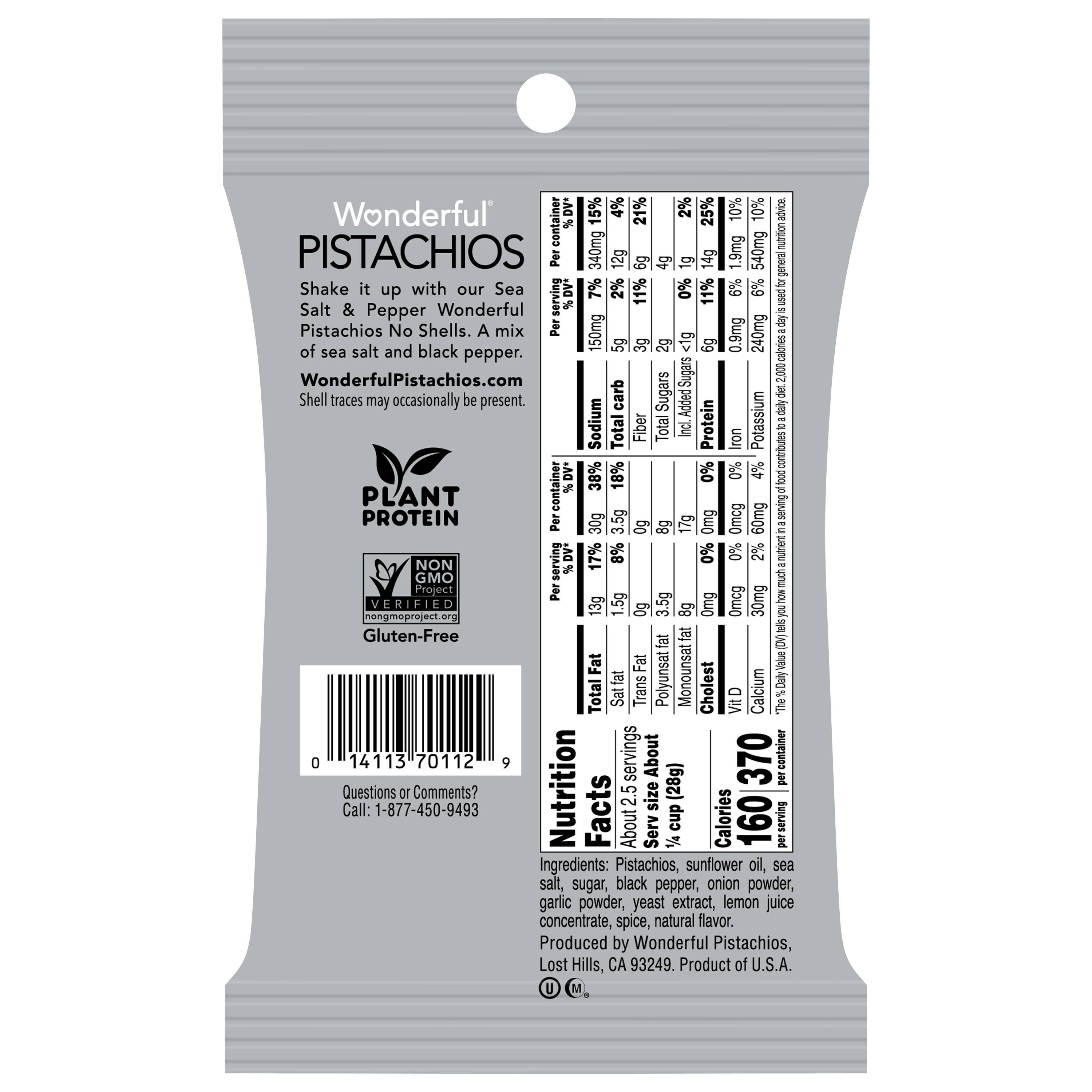 Wonderful Pistachios - Wholesale Nuts - Wonderful Pistachios No Shells Sea Salt & Pepper 2.25oz 8pk2