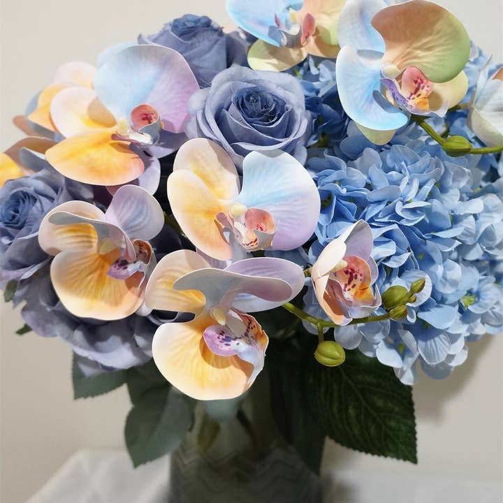 Sweet Home Deco - Wholesale Artificial Flowers - 18" Super Soft Silk Hydrangea Artificial Flower Bush Blue