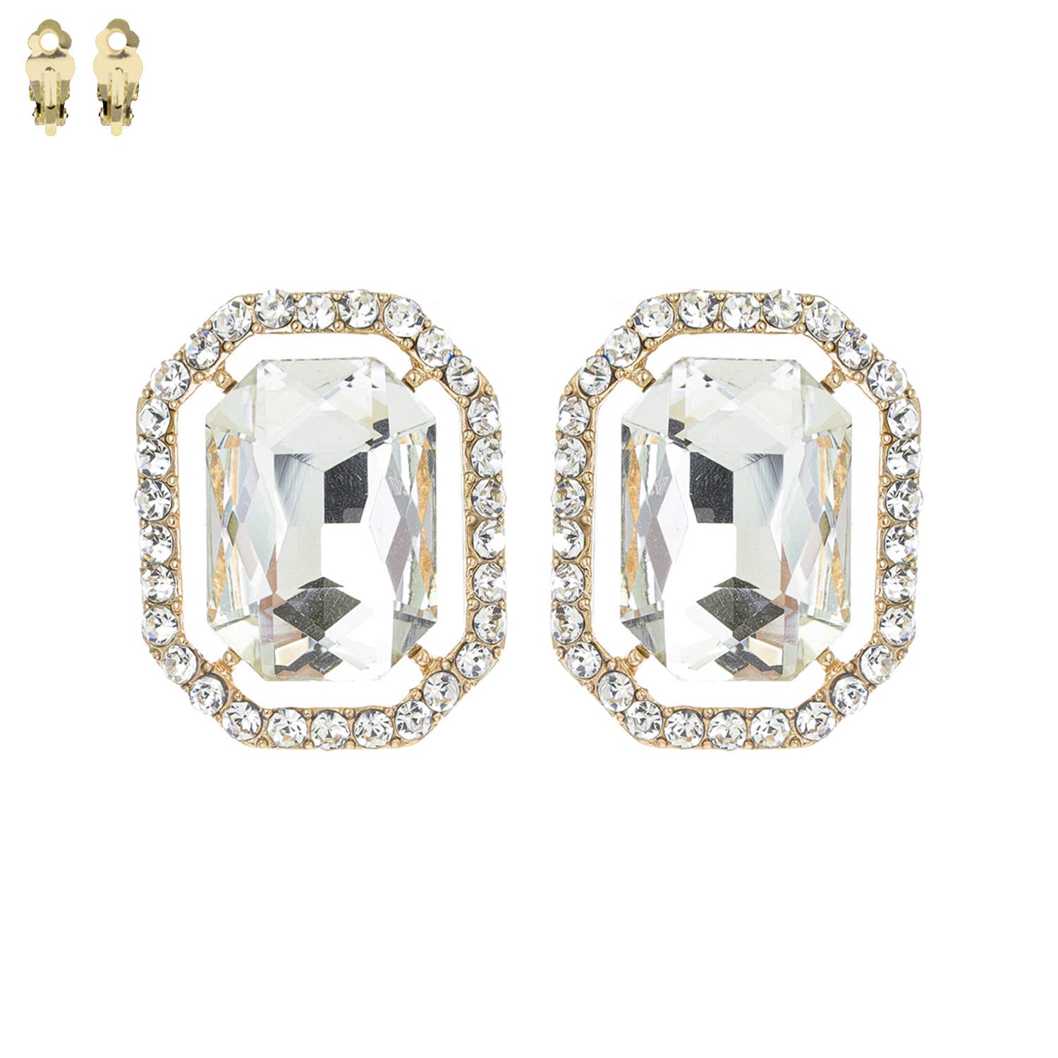 SP Sophia Collection - Vente Boucles d'oreilles à clip - Boucles d'oreilles à clip en forme de halo à cadre octogonal Radiant Cut8