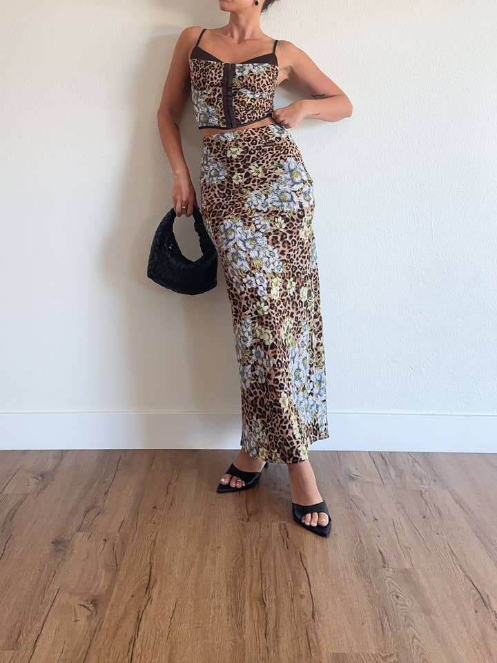 ACOA COLLECTION - Wholesale Top & Skirt Set - Women's - LEOPARD CORSET TOP AND MAXI SKIRT SET5