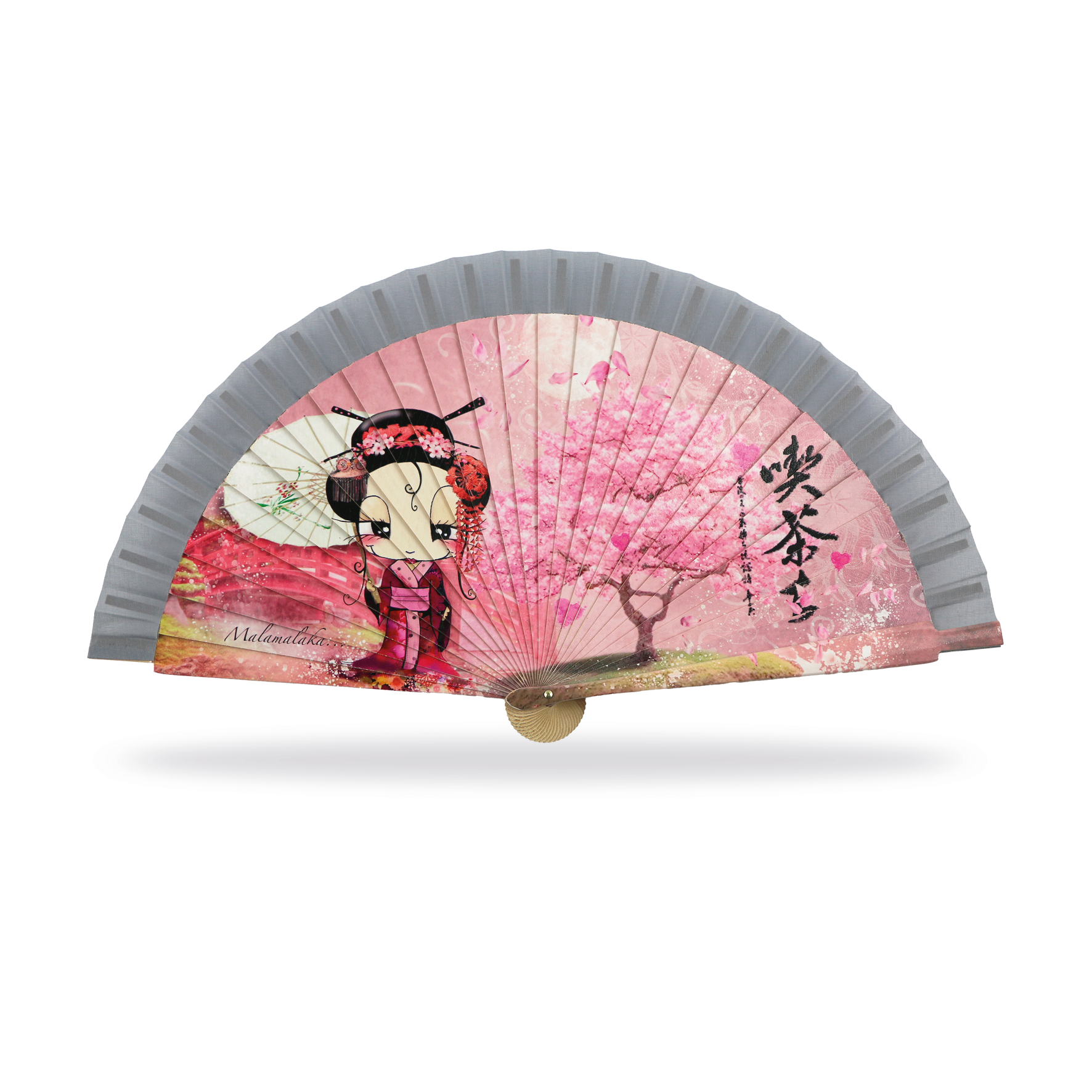 Cuatrogotas - Vente Éventails pliants en papier/festifs - Éventail Malamalaka, en bois naturel GEISHA. Réf-M31051