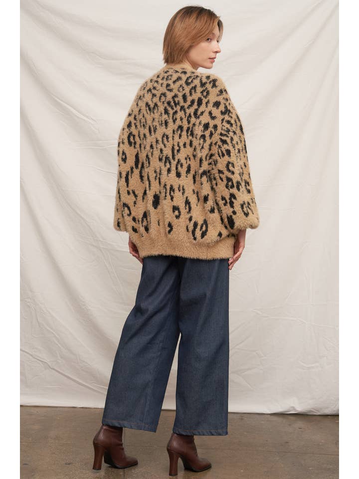 BROWN BLACK Soft Leopard Sweater Cardigan for wholesale on Faire6