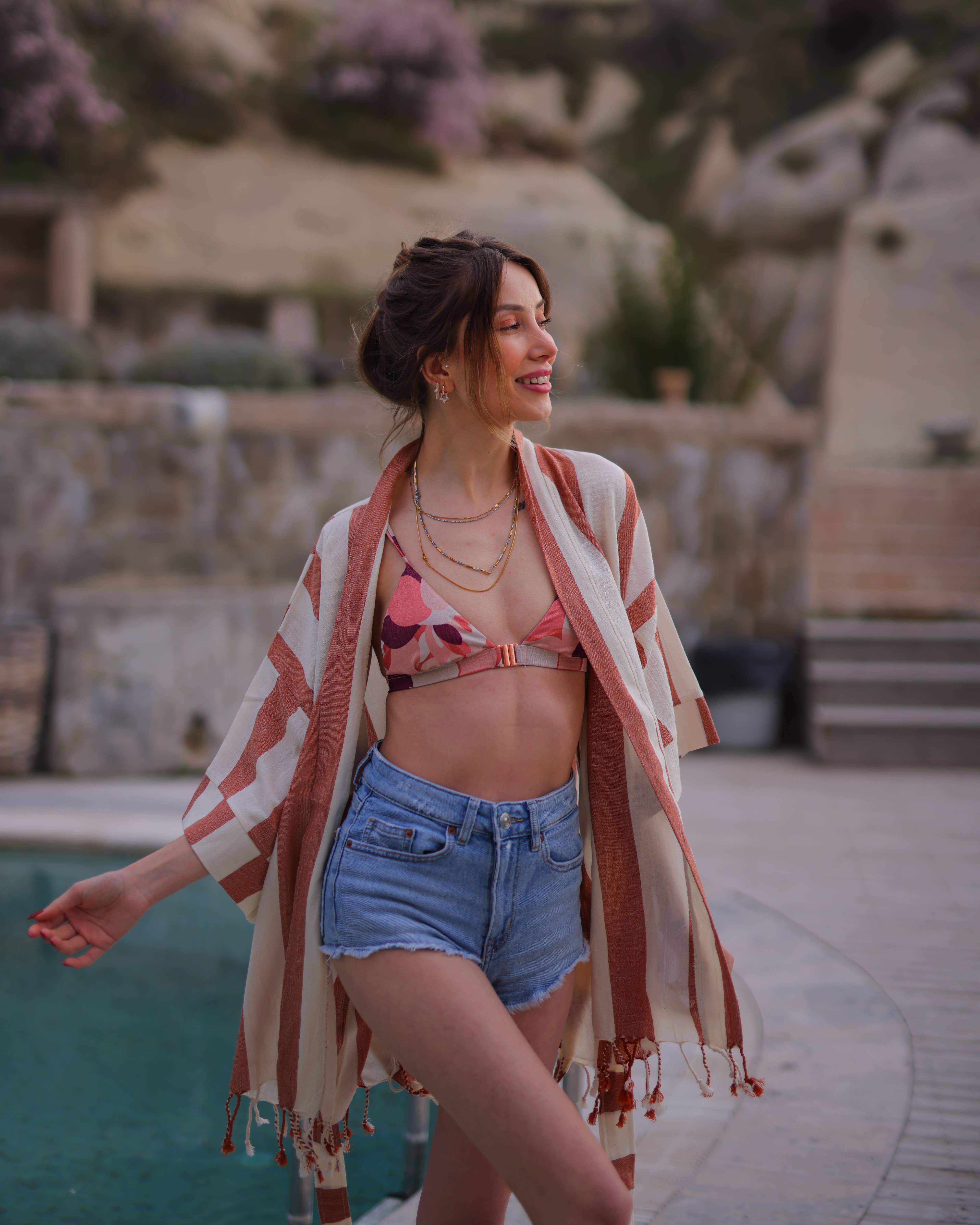 Moa - Wholesale Swim Cover Up - Women's - Striped Orange Beach Cover Up 1