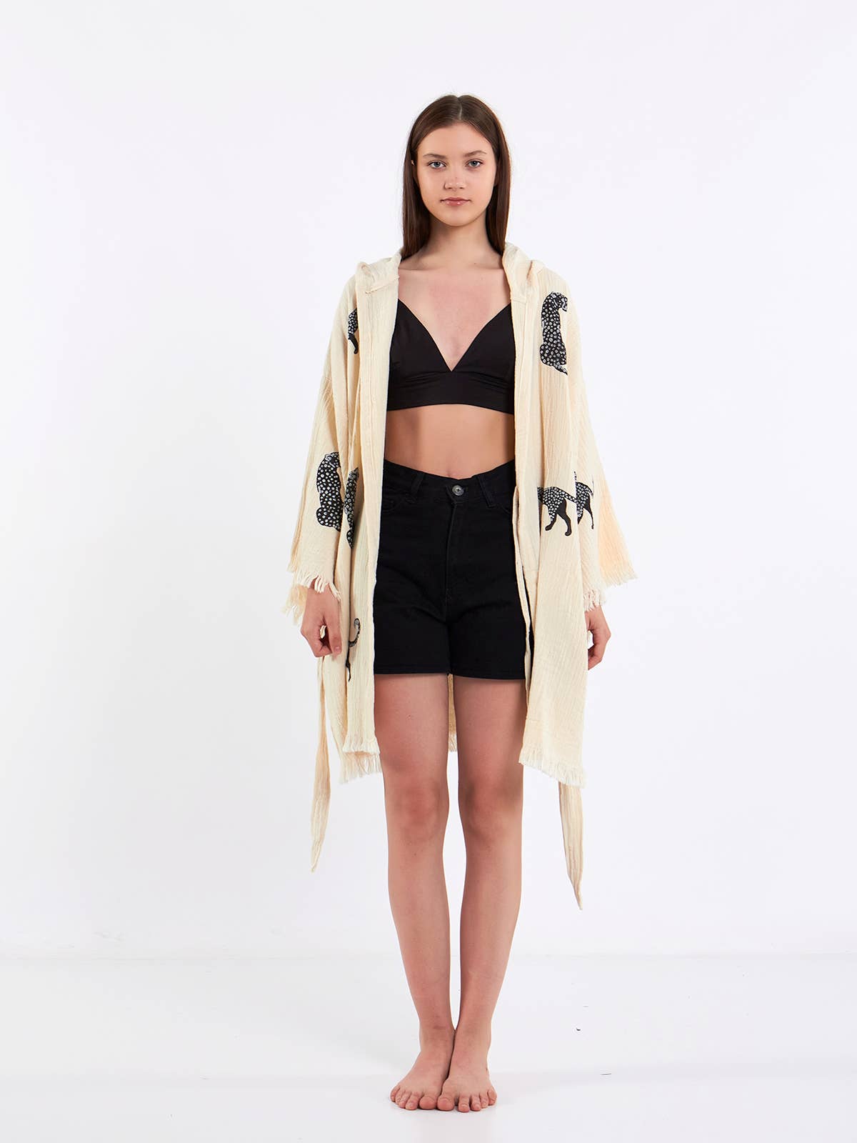 Yaz Concepts - Wholesale Kimono - Women's - White Leopard Print Short Robe Animal Print Clothing Kimono 13