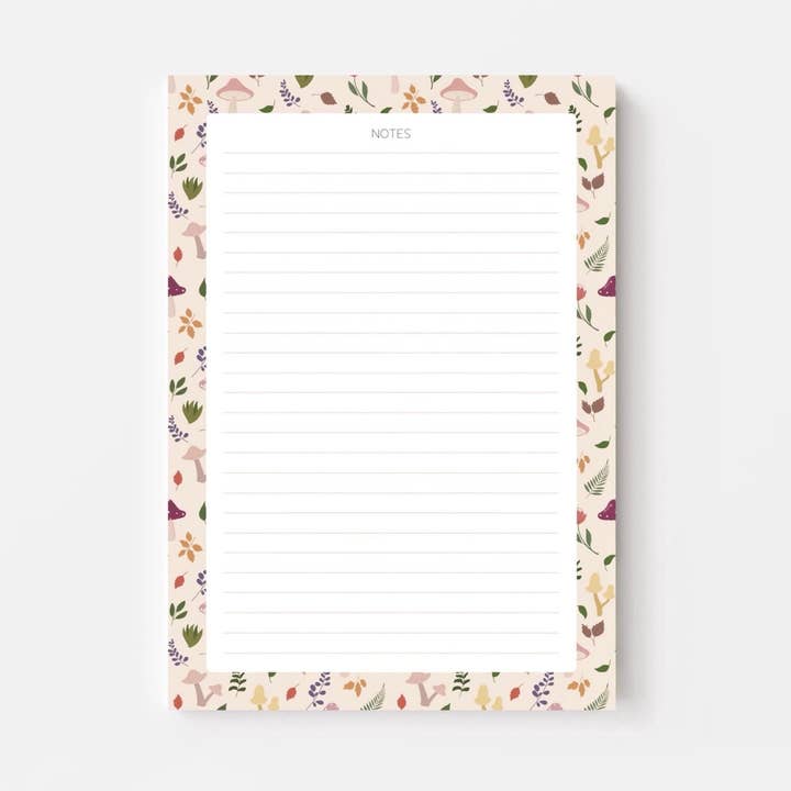 A5 "Notes" Notepad - Cream Autumn Mushrooms for wholesale by Ditsy & Stitch