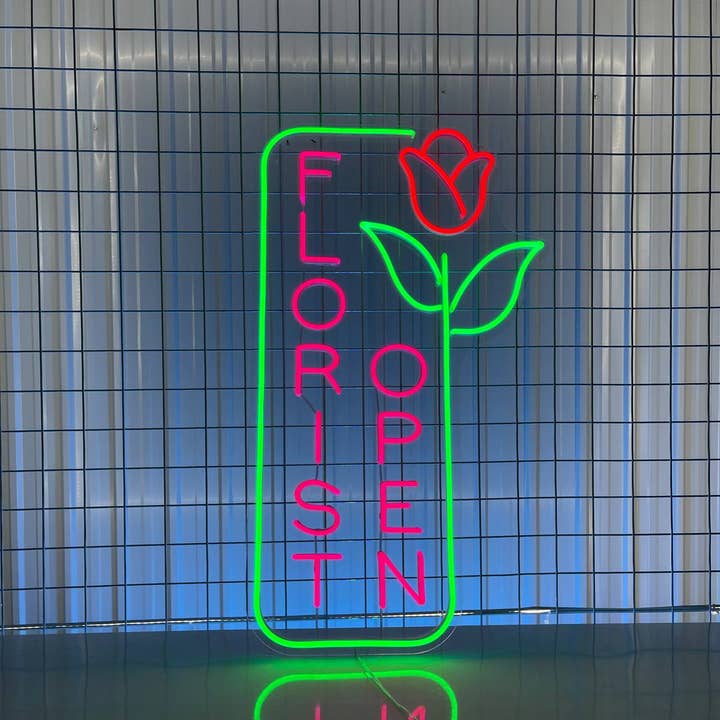 Florist Open Neon Sign, Plant Flower Shop Deco Signboard for wholesale by Glow Neon