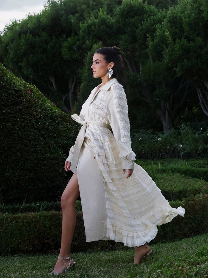 Mixed Media Chiffon Trench Coat for wholesale by Avec Les Filles