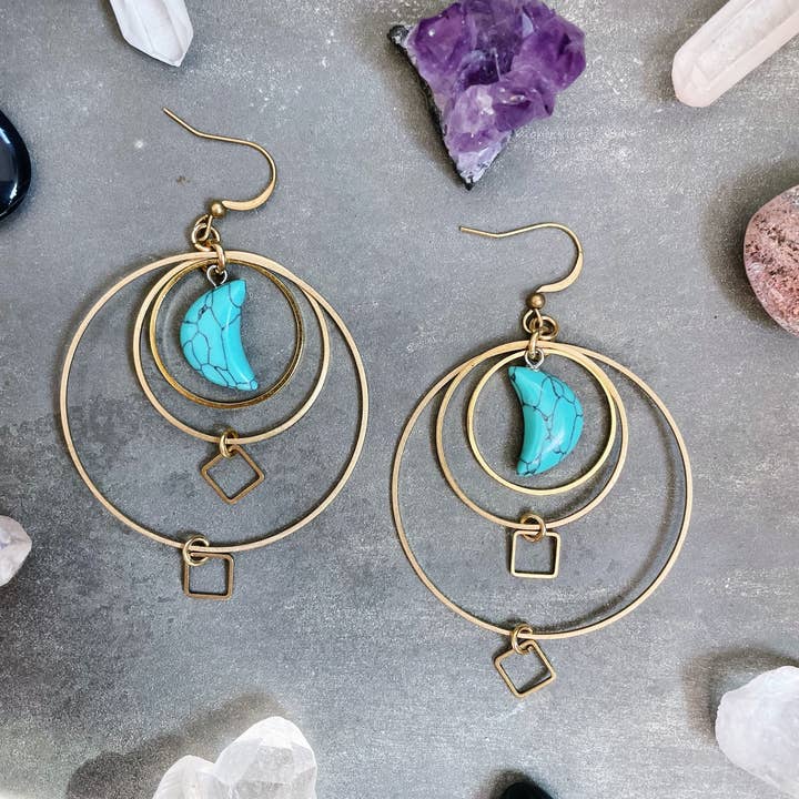 North Earrings ~ Turquoise Howlite & Brass for wholesale by GeoMetricGem