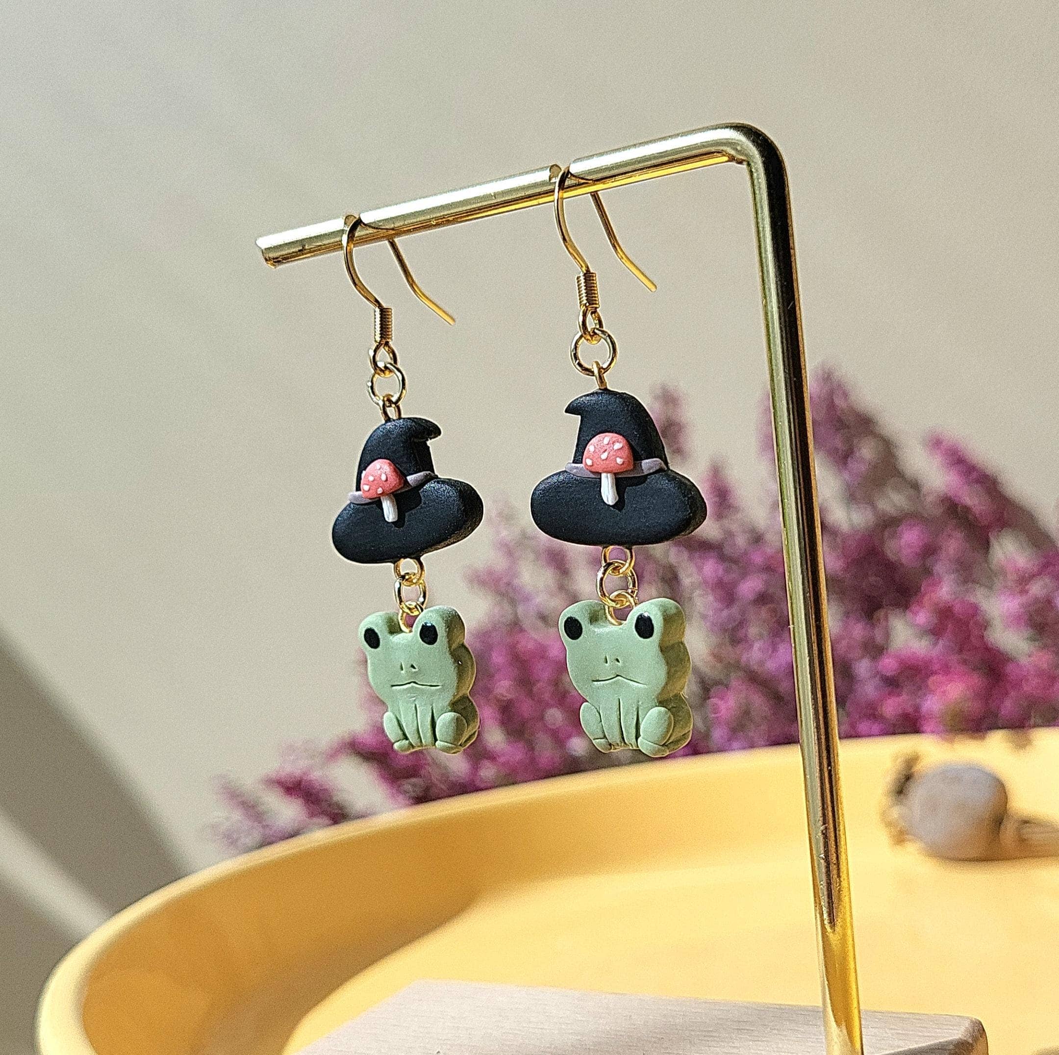 NoomCottageClay - Wholesale Dangle Earrings - Cute Frog Witch Earrings | Cottagecore Jewellery7