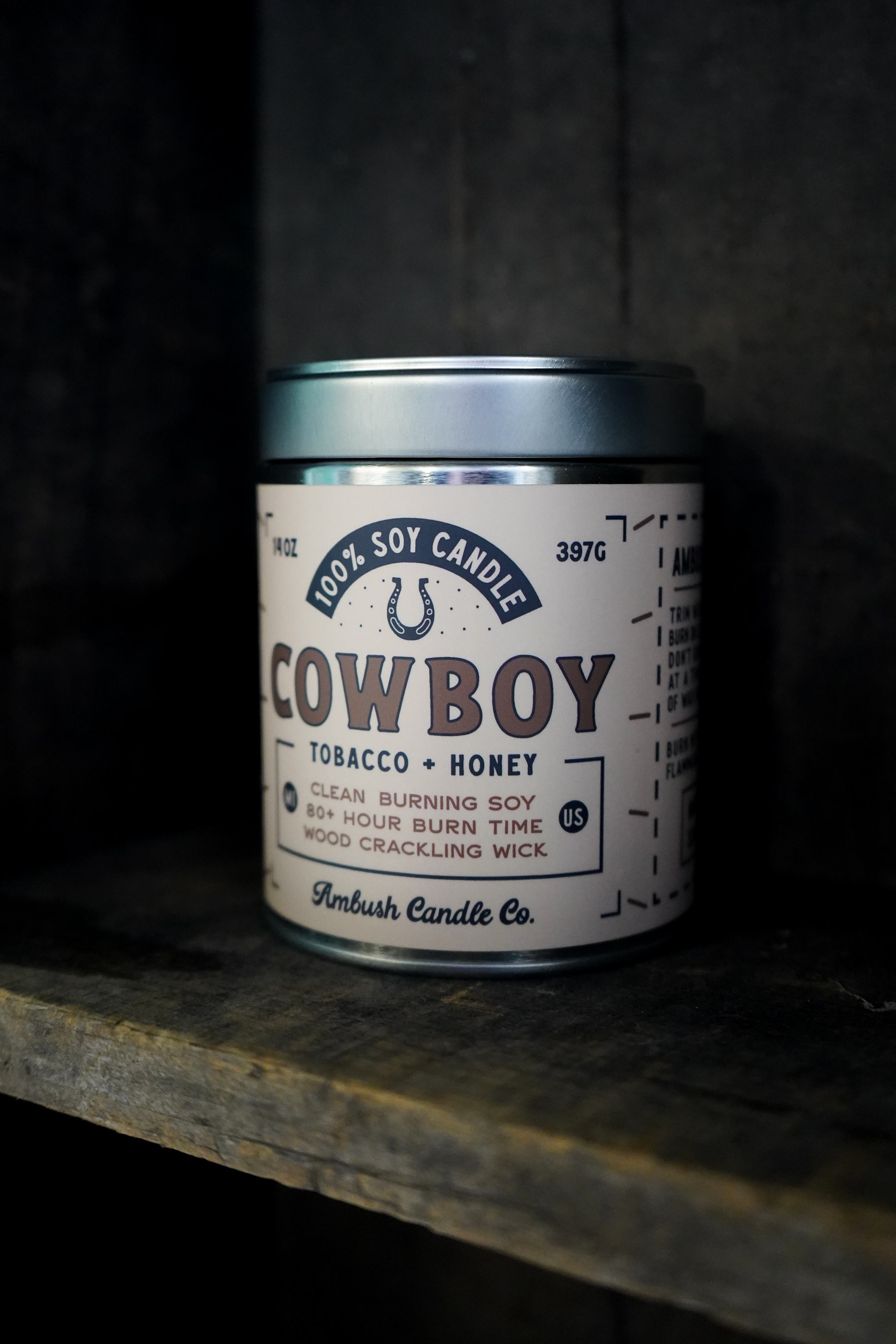 Ambush Candle Co. - Wholesale Jar/Filled Candle - Cowboy | Tobacco + Honey 14oz Soy Candle6