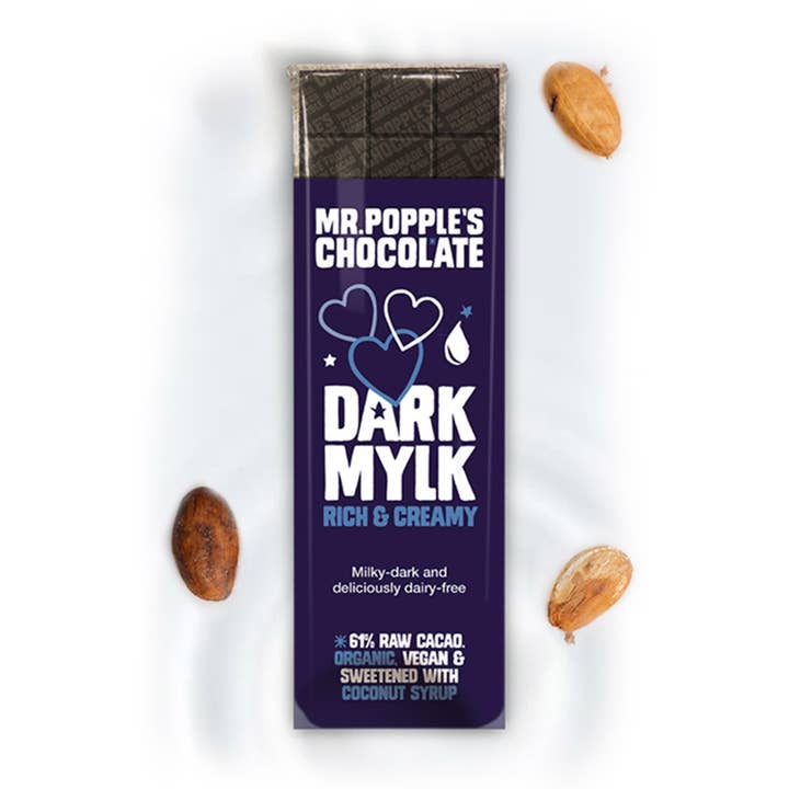 61% Dark Mylk - Dairy Free Vegan Organic Chocolate Bar for wholesale by Mr Popple's Chocolate Ltd