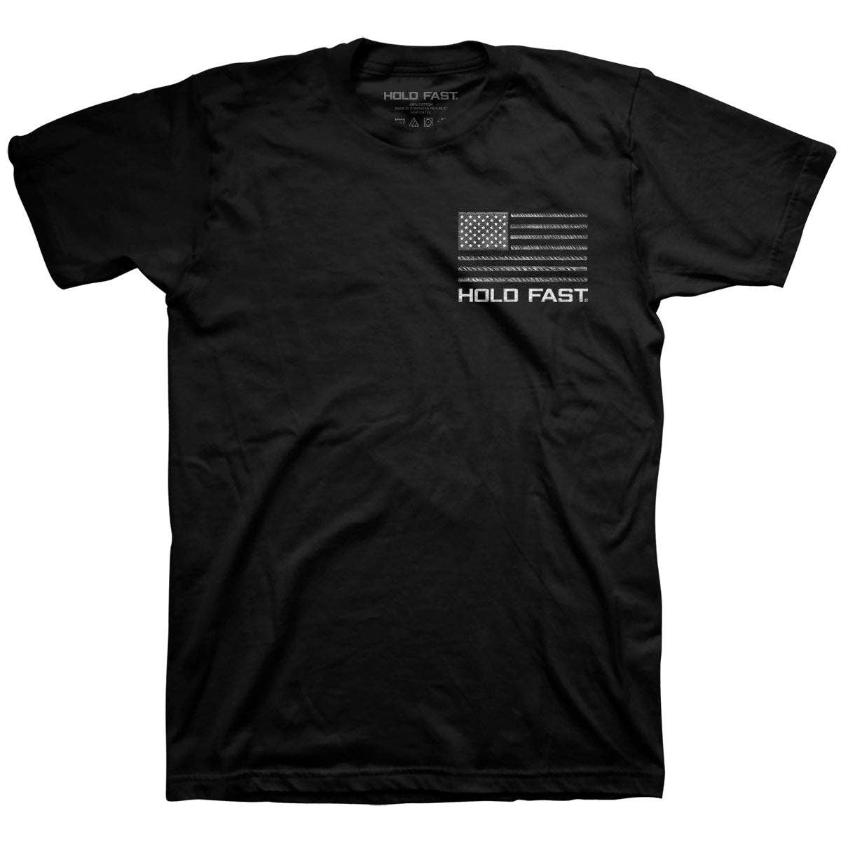 Black HOLD FAST Mens T-Shirt Rebar Flag for wholesale on Faire2