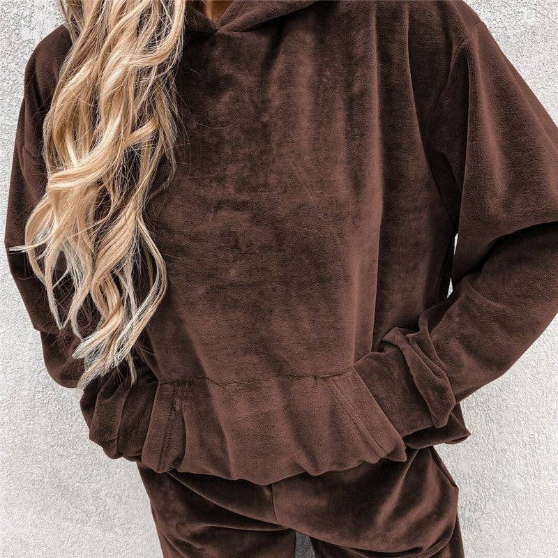 UZ Wholesale Store - Vente Ensemble de vêtements d'intérieur – femme - Ensemble de sweat à capuche et pantalon de survêtement uni3