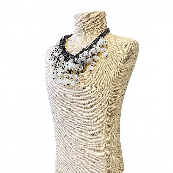 Bijoux Envie Statement Jewelry - Wholesale Beaded/pearl necklace - Modern Pearl Bib Necklace | Leather Cord | Coastal Fall Boho3