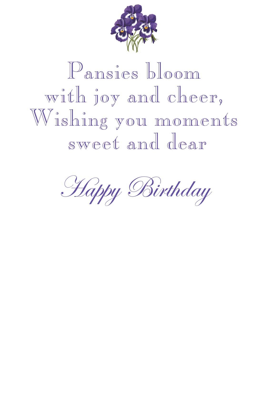 Stevie Streck Designs - Wholesale Birthday Card - GAW1061 Pansies Birthday  Die Cut Greeting Card1