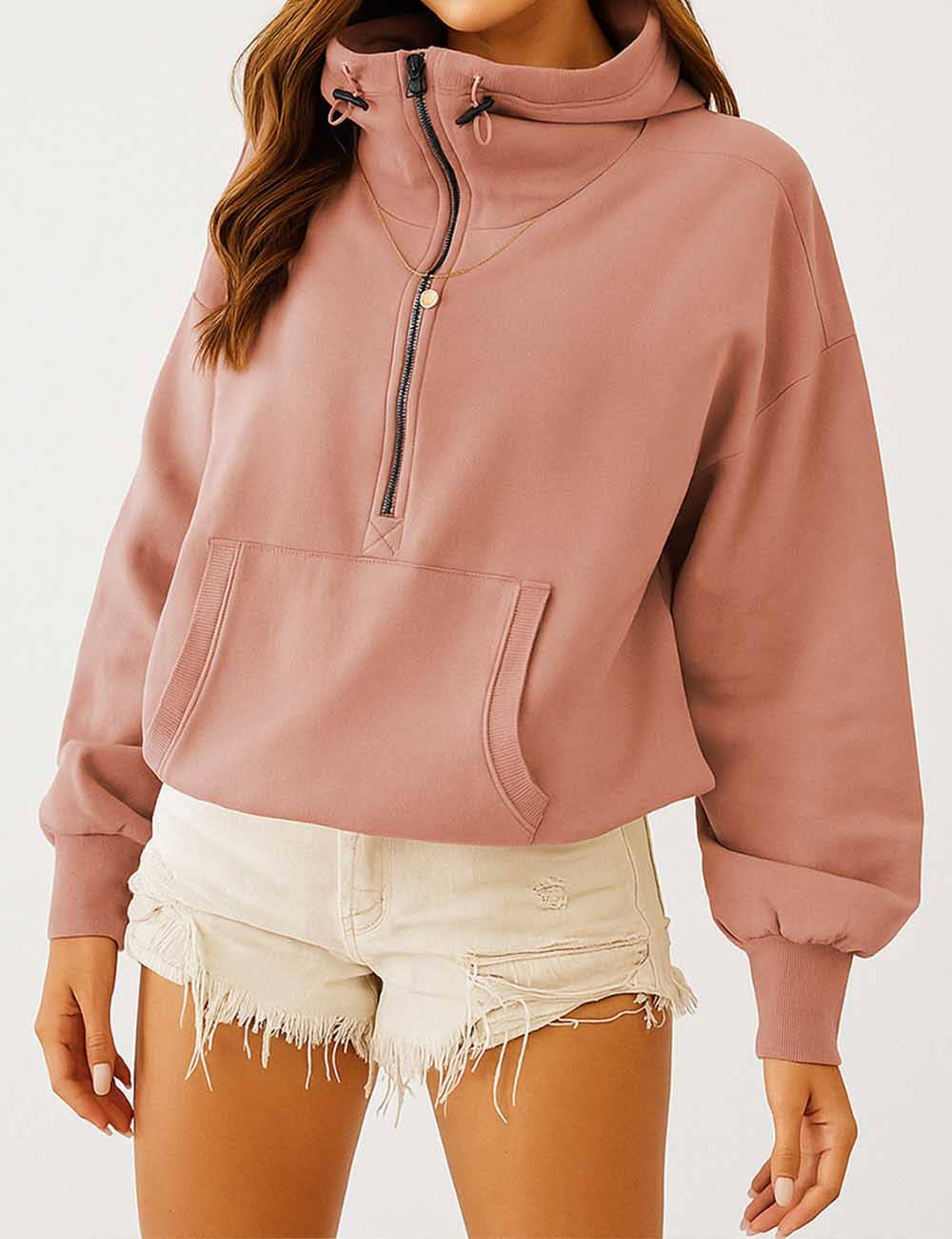 Sweetkama – wholesale Hoodie - Dam – Damtröja med dragkedja, krage, ficka och långa ärmar.6