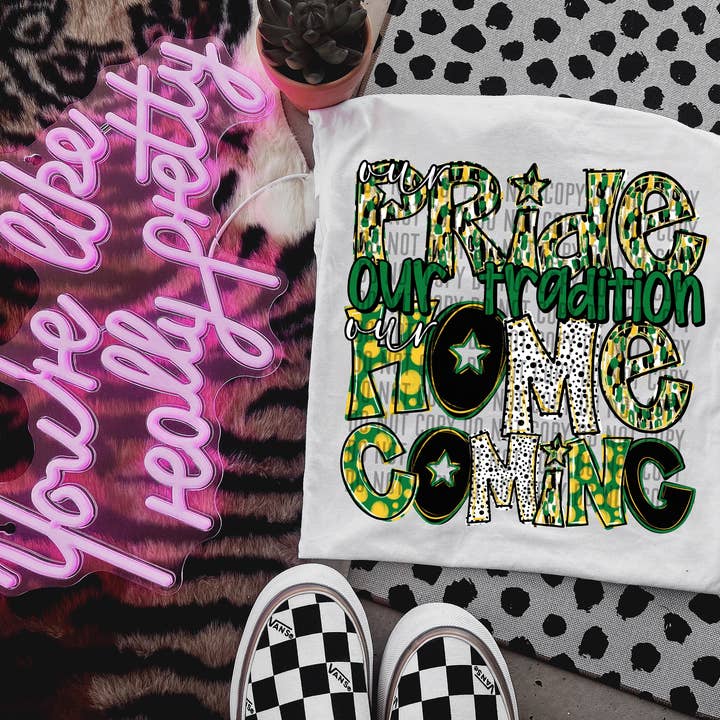 Yellow Gold Green Pride Tradition Homecoming DTF Transfer for wholesale by K and M Designs