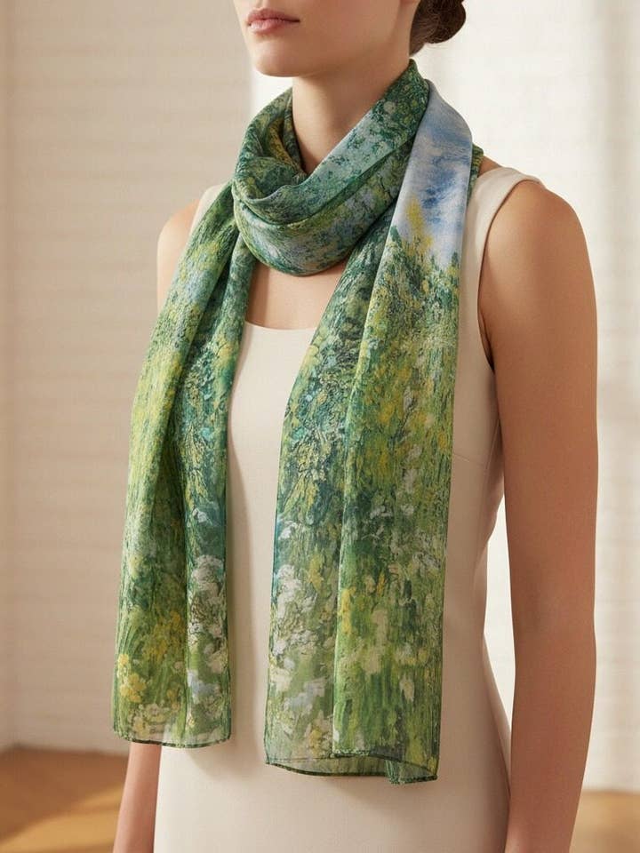 JC0711154 Claude Monet-Oevers van de Seine Sjaal voor wholesale door JC Sunny Fashion