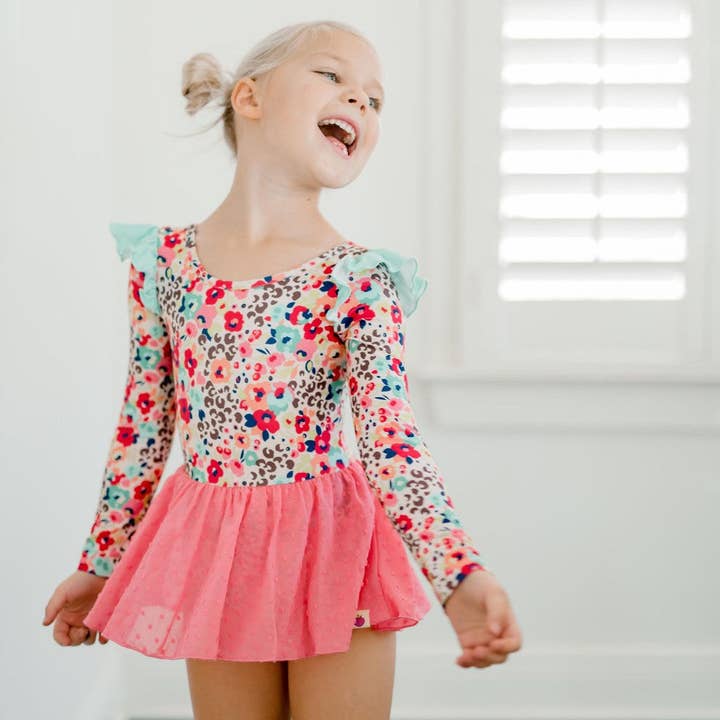 Justaucorps Farrah - Leopard Floral (manches longues) pour la vente par Cheeky Plum