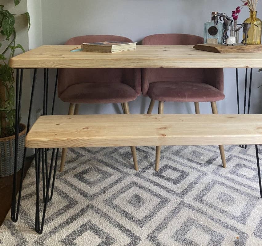 REMOVED BRAND – wholesale Side table – Rustic Industrial Redwood Pine Dining Tables with Black Steel Hairpin Legs - Mid-Century Modern Kitchen Furniture3