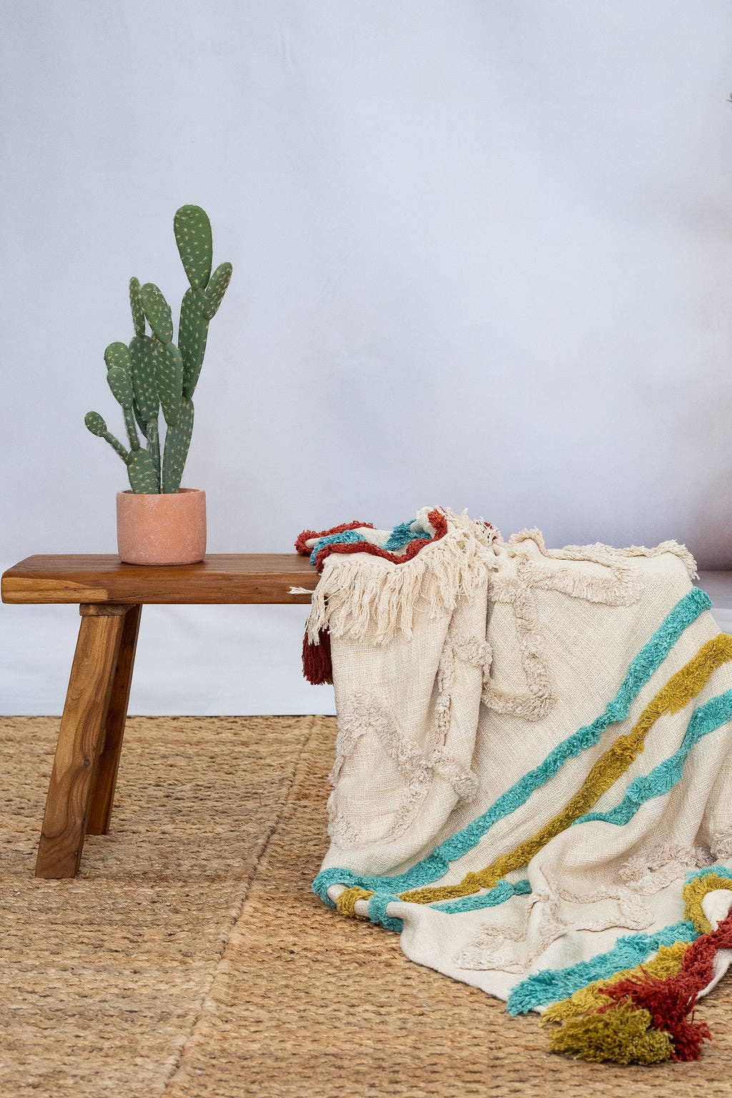 Glamthread – wholesale Throw blanket – Handwoven Cotton Throw Blanket - Boho Textured Design with Tassels3