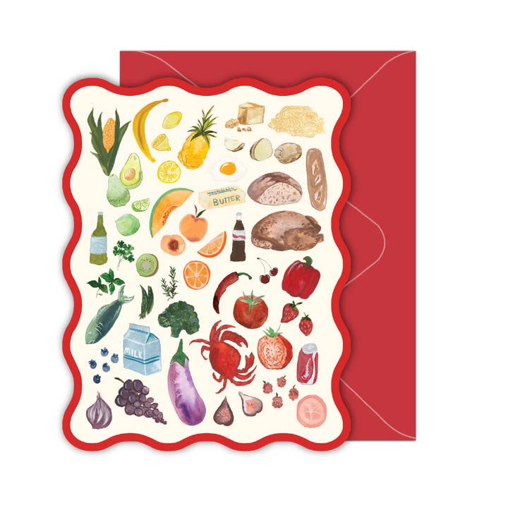 Boxed Set of 10 Foodie Cards with Wavy Red Edge for wholesale by Maggie Beckett Studio