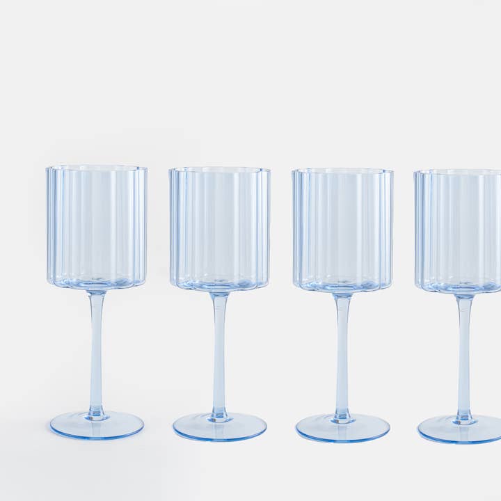 Scalloped Edge Glasses, wine, Blue, Set of 4 for wholesale by Jeanne Fitz