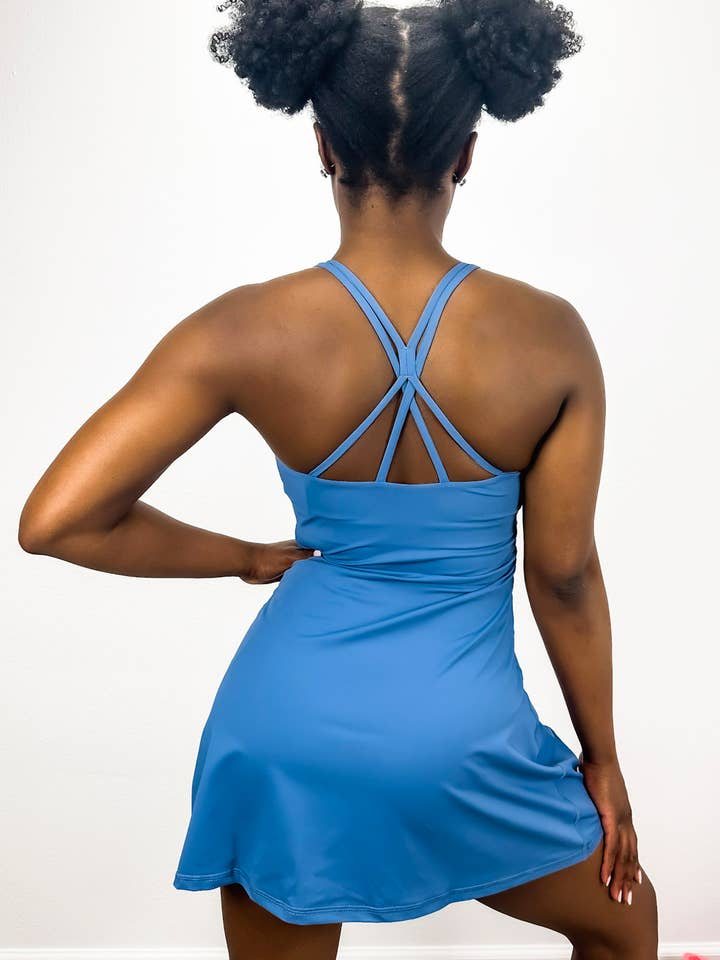 Active by Anna-Kaci – wholesale Athletic dress – Women′s – Crossing Back Straps Mini Exercise Dress4