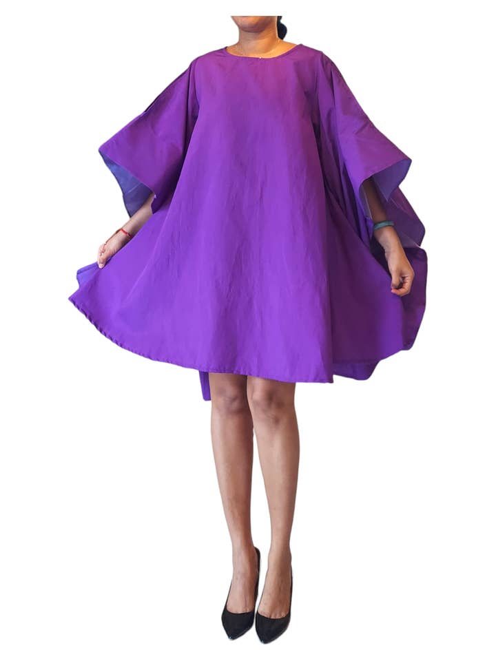 Faux Silk Wing Dress/Poncho Dress/ Wing Sleeves-Purple for wholesale by India Batik