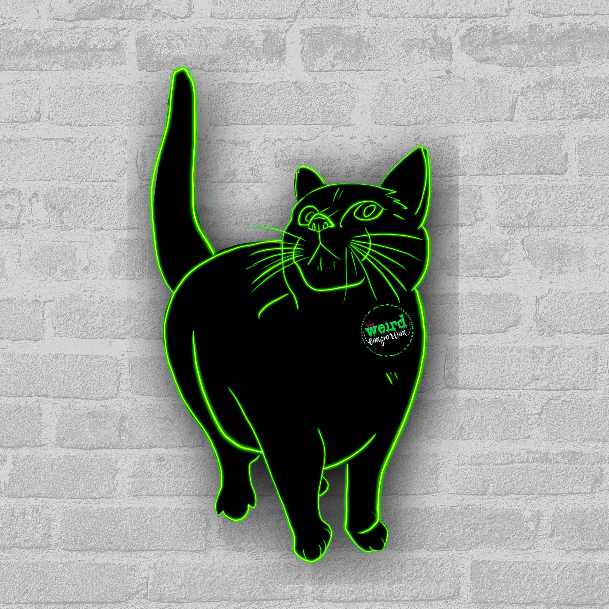 3" Neon Green Cat Sticker for engroshandel hos the weird emporium