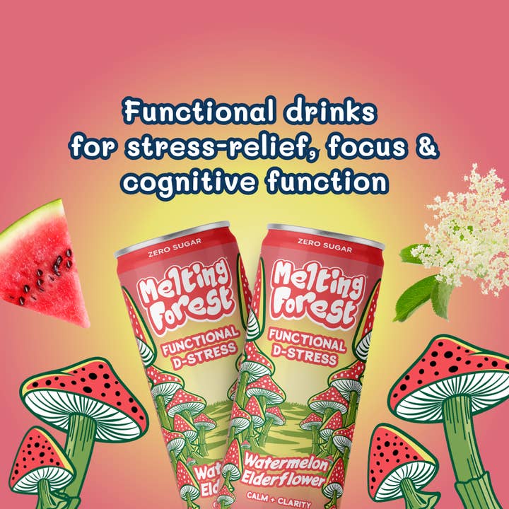 Melting Forest - Wholesale Sparkling Water - Mushroom Drink | Stress Relief | Watermelon Elderflower 1
