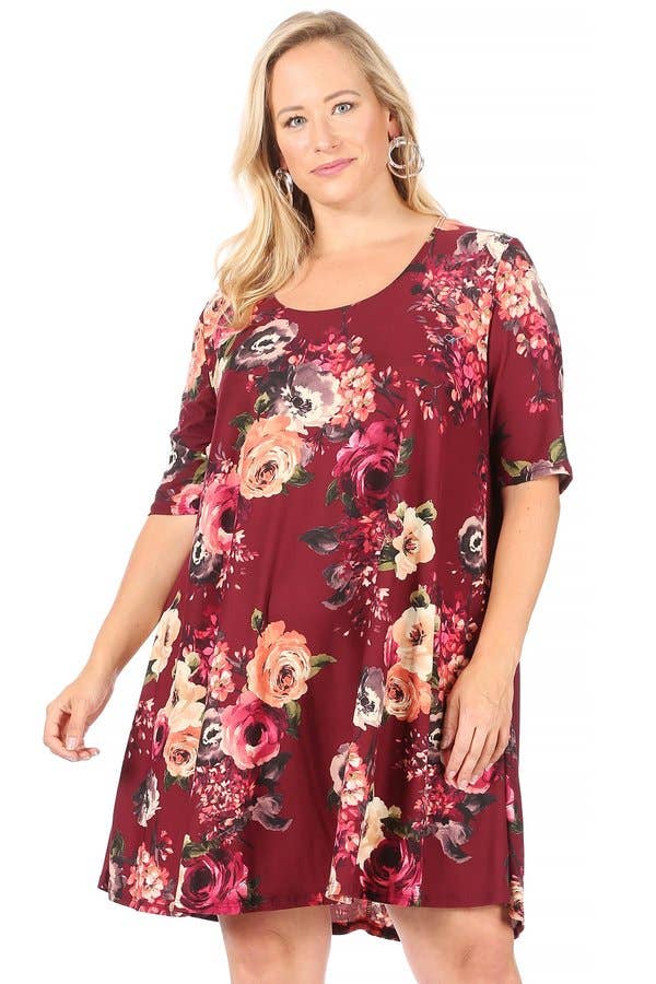 VIBE Apparel Co – wholesale Klänning - Dam – Plus mörk blommig borstad sväng klänning2