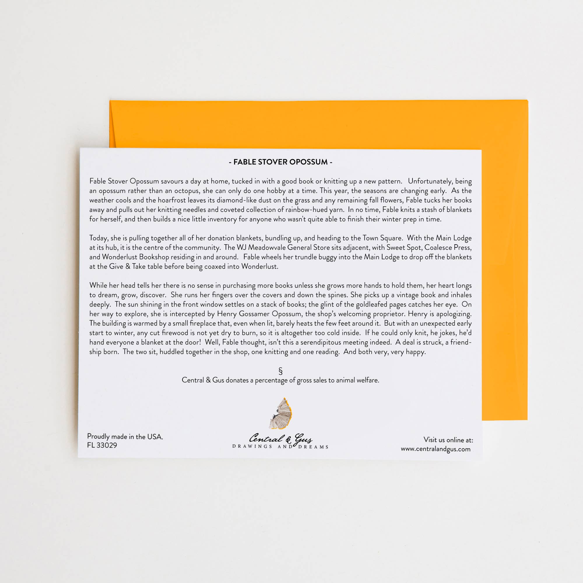 Central & Gus - Vendita all'ingrosso Set di cartoleria/cancelleria - Biglietto per appunti Fable Stover Opossum1