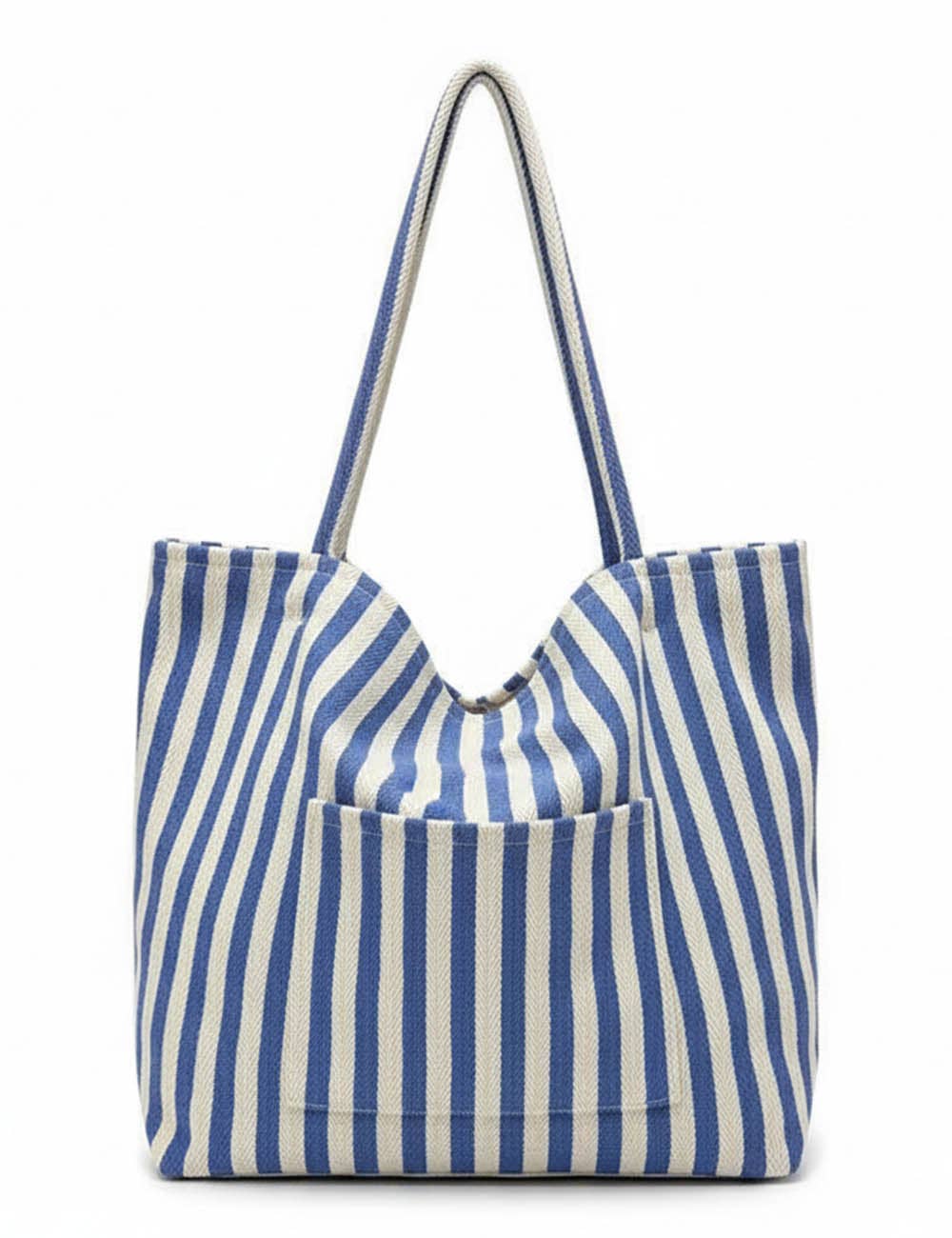 Sweetkama - Wholesale Tote Bag - Women's - Ladies Striped Double Pocket Large Capacity Canvas Tote Bag7