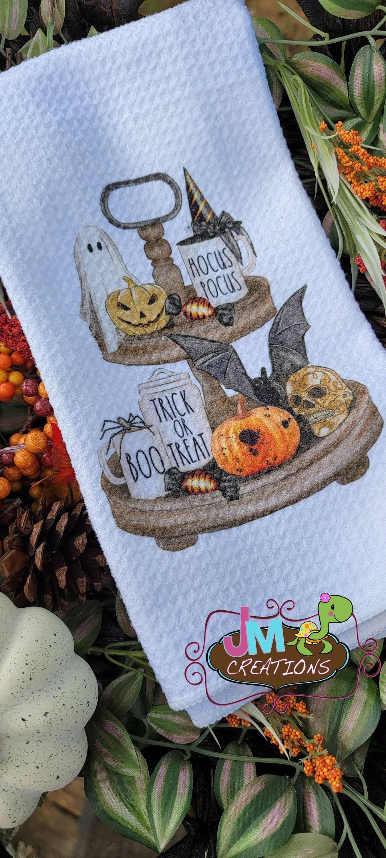 JMCreationsNC - Wholesale Tea Towel - 16"x24" Halloween 3 Tier Tray Waffle Towel, Kitchen Towel, Wedding Gift, Home Decor, gift11