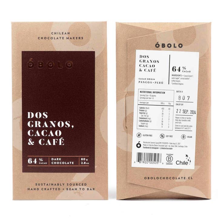 Óbolo Coffee Dark Chocolate 64% for wholesale by Yahara Chocolate