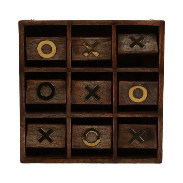 Sagebrook Home - Wholesale Board Game - Board Game - Brown Wood/Metal Revolving Tic Tac Toe, 10 in.10