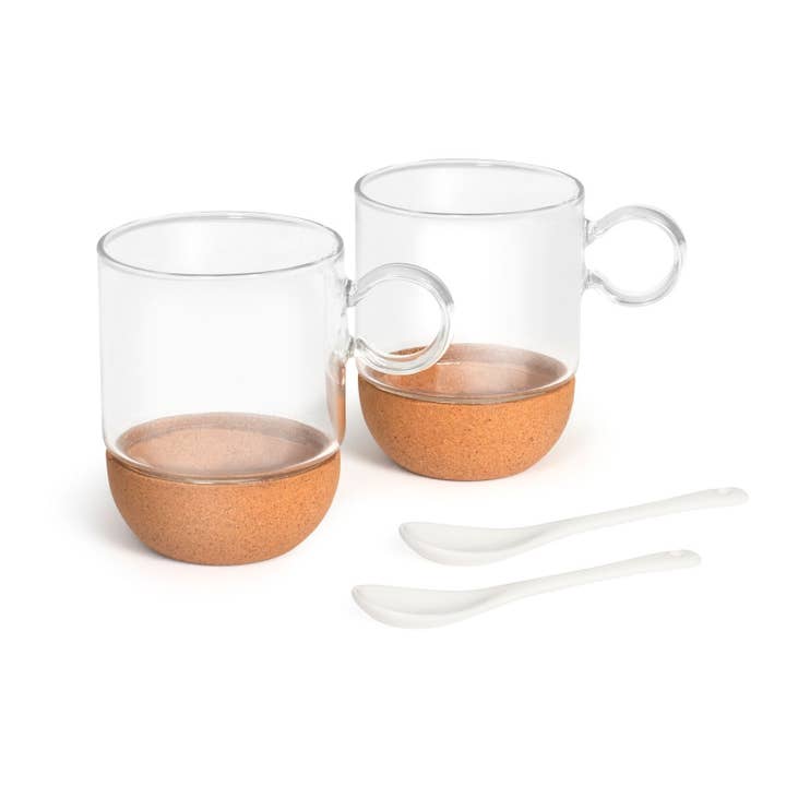 H&H - Wholesale Coffee Mug - Set of 2 Milky Glass Mugs with Spoons 270 cc1