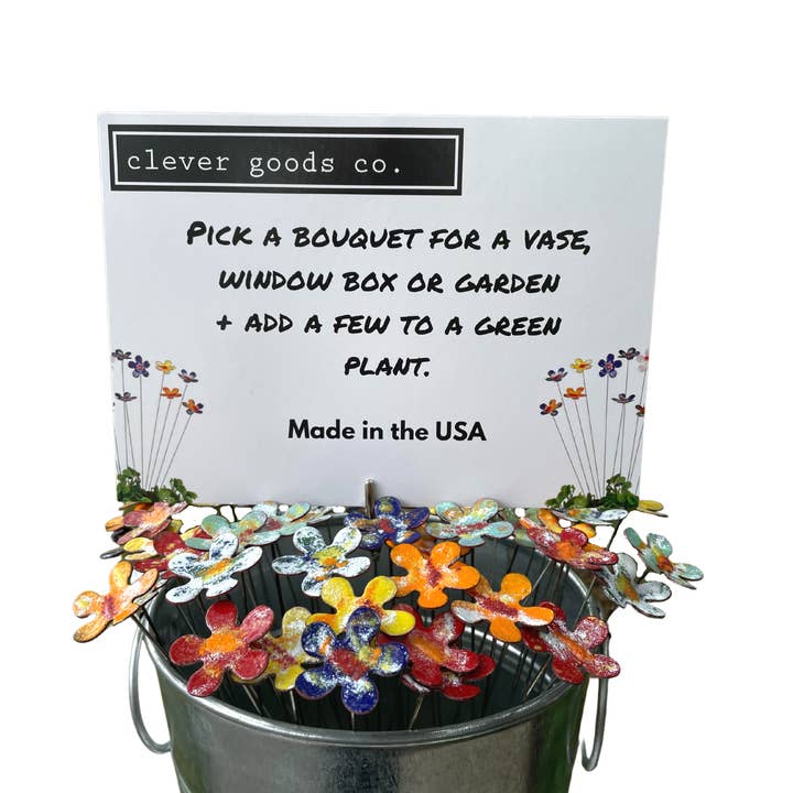 Clever Goods by Annabelle Noel Designs - Wholesale Garden/Lawn Stake - Small Copper Enamel Flowers - Display Set with Bucket1