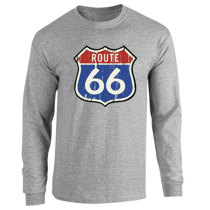 Route 66 Road Sign Retro Vintage Classic Long Sleeve for wholesale by Pop Threads