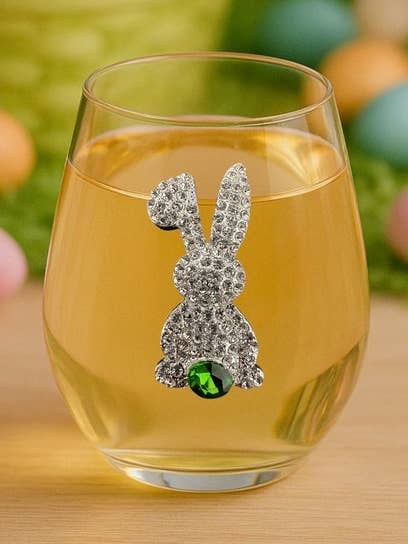 2026 Easter Bunny Jeweled Stemless Wine Glass for wholesale by The Queens' Jewels®